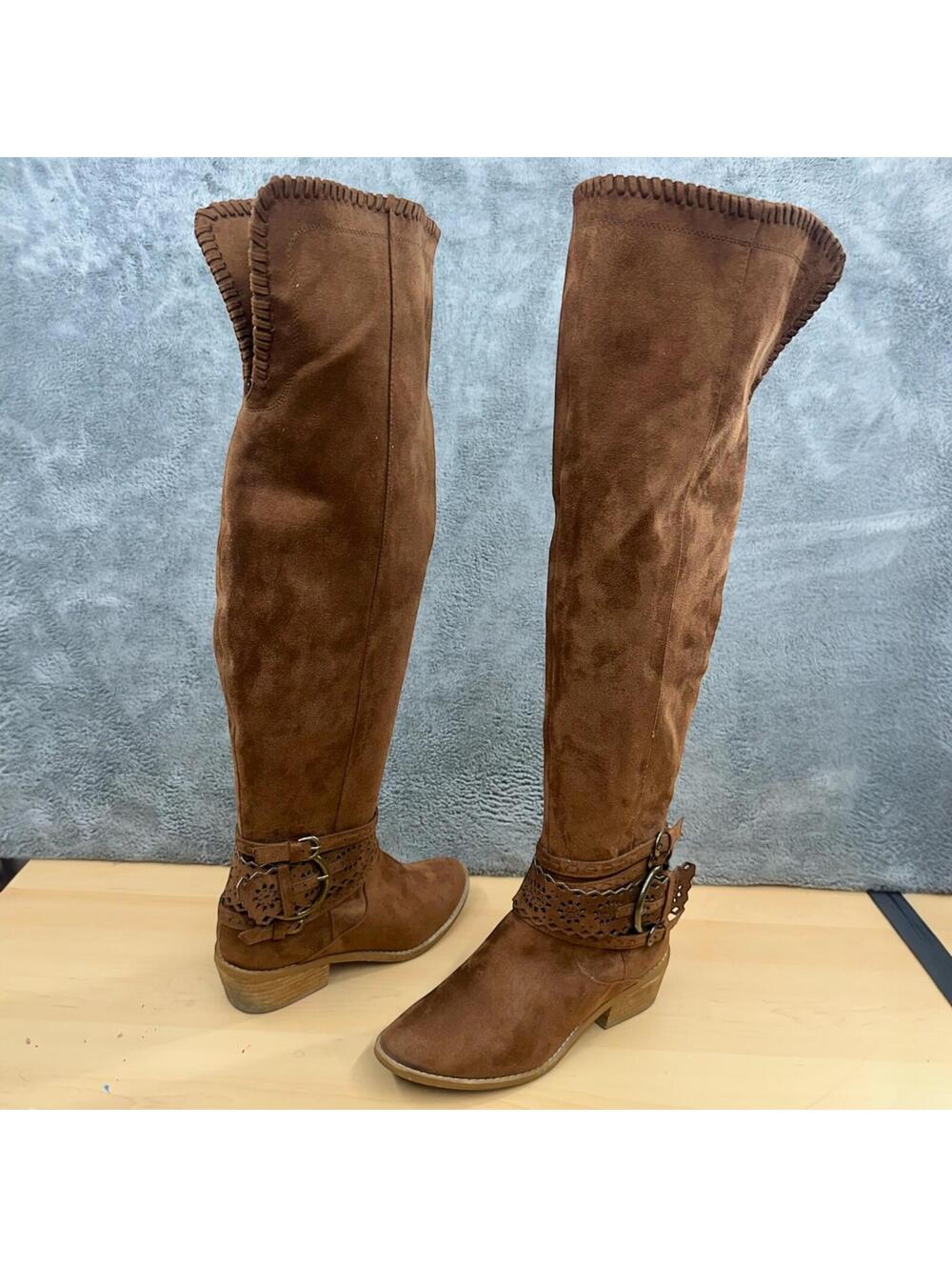 Not Rated Brown Suede Over The Knee Boho Western Boots